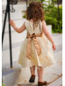 Gold Sequin Champagne Organza Cute Flower Girl Dress With Petals Skirt Gold Sequin Champagne Organza Cute Flower Girl Dress With Petals Skirt